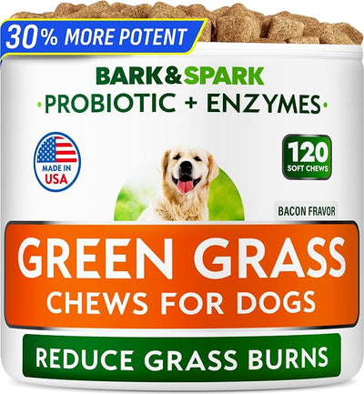 BARK&SPARK Green Grass Dog Chews – Dog Pee Grass & Urine Neutralizer for Lawn, Grass Burn Spot Chews with Probiotics & Enzymes, Helps Reduce Lawn Burn from Dog Urine (120 Soft Chews)