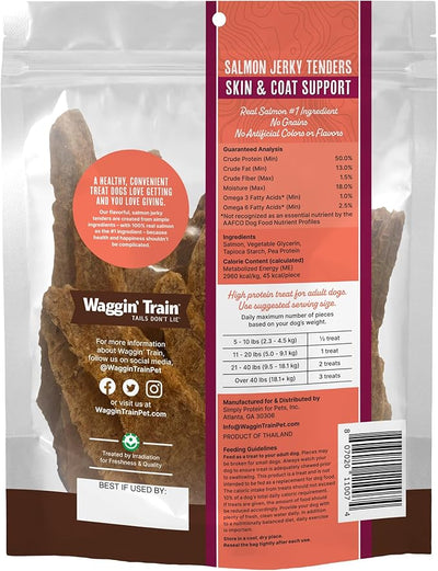 Waggin' Train Salmon Jerky Dog Treats for Skin and Coat Support, Made with 100% Real Salmon, No Grains and No Artificial Flavors or Colors, High Protein Dog Treat, Easily Digestible, 12 oz. Pouch