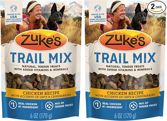 Zuke's Trail Mix Pet Treats for Dogs, Soft Dog Treats with Real Chicken Recipe - 6 oz. Pouch (Pack of 2)