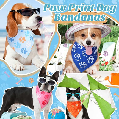 Weewooday 50 Pcs Paw Print Dog Bandanas Bulk for Dogs Soft Bibs Adjustable Triangle Summer Pet Bandana for Small Medium Large Costume(paw Pattern, 25.6 x 17.7 x 17.7 Inch)