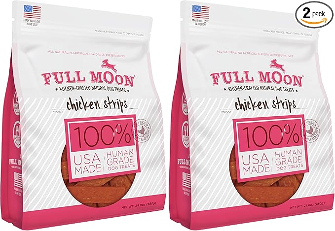 Full Moon Chicken Strips Healthy All Natural Dog Treats Human Grade Made in USA Grain Free, 1.5 Pound (Pack of 2)