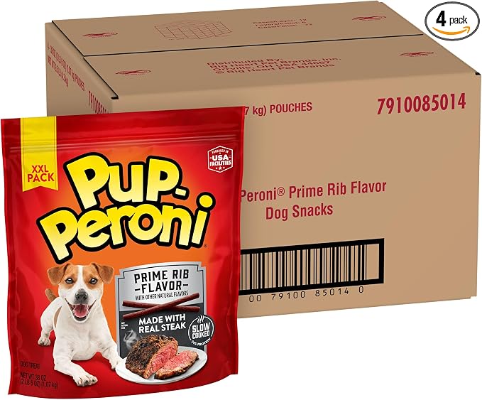 Pup-Peroni Dog Treats, Prime Rib Flavor, 38 Ounce, Made with Real Steak, Pack of 4