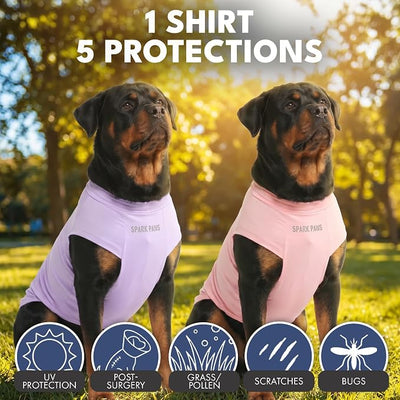 Spark Paws Sunblock Dog T-Shirt, SPF30 Protection, Lightweight Breathable Quick Dry for Dogs with Sensitive Skin - Purple & Pink (Set of 2) - 5XL