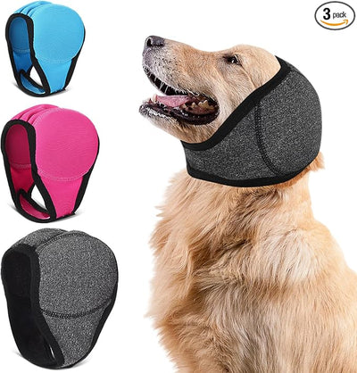 3 Pcs 3 Size Dog Ear Cover Swimming Waterproof Head Wrap for Bath and Grooming, Adjustable Dog Ear Protector, Calming Hood for Thunder, Fireworks, Anxiety