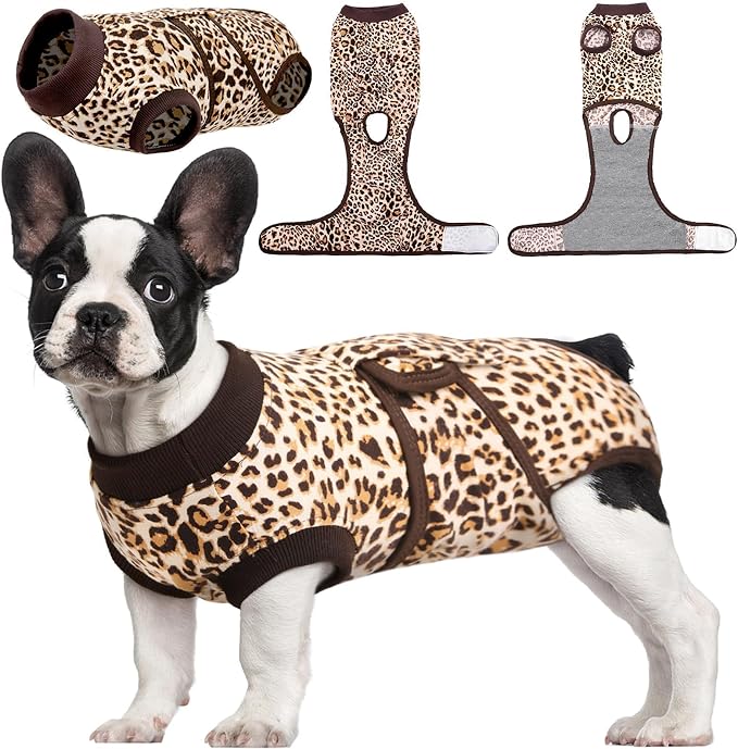Kuoser Dog Recovery Suit Female, Soft Puppy Surgery Suit, Dog Recovery Suit After Surgery, Post-Op Onesie for Female & Male Dogs, Soft Protective Wear, BrownLeopard S