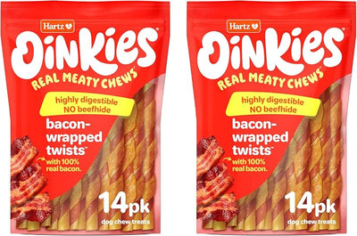 Oinkies Bacon Wrapped Twists, Real Meaty Chews, 28 Count