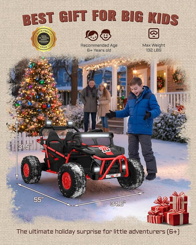 First Ride On 36V Kids Ride On UTV, 2-Seater 400W Electric Car for Kids 6+, 5-8 MPH Speed, 14" EVA Wheels, Metal Frame, Bluetooth Music, Rear Metal Suspension Off-Road Vehicle (Red)