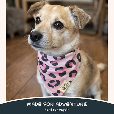 Snap-On Dog Bandana for Small Medium Large Pets, Dogs Cats Adjustable Handkerchief Scarf for Girl & Boy, Funny Cute Puppy Apparel & Accessories (Pink Leopard, X-Large)