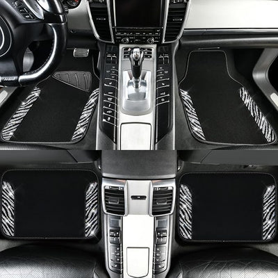 CAR PASS Bling Zebra Car Mats Rhinestones Diamond Waterproof Floor Mat Crystal Sparkly Shining Glitter Carpet Anti-Slip PVC Heel Pad, Universal Fit Automotive SUV,Sedan,4pcs Girly Women, Zebra Diamond