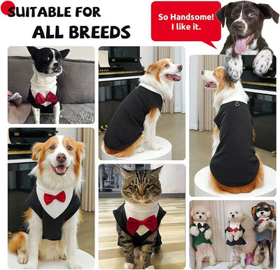 Cute Dog Fleece Sweater with D-Ring, Fall Winter Dog Clothes Tuxedo Costume with Bowtie, Soft Puppy Sweatshirt Chihuahua Yorkie Apparel Poodle Outfits for Small Medium Large Dogs(Black,XXL)