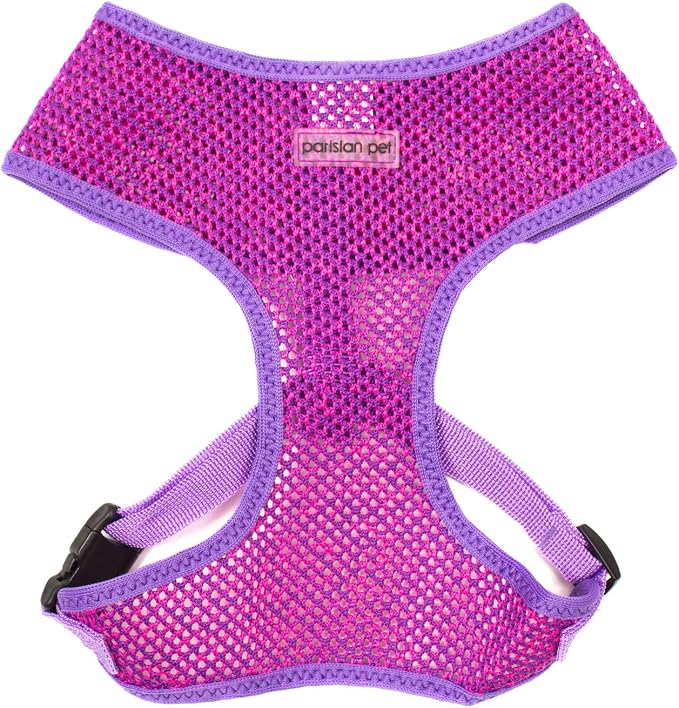 Parisian Pet Girl Dog Harness - Soft Padded Purple/Pink Dog Vest Harness - 100% Mesh Fabric Dog Harness Small-Sized Dog - Cooling Dog Harness for Walking, Running, and Hiking - Puppy Harness - XS