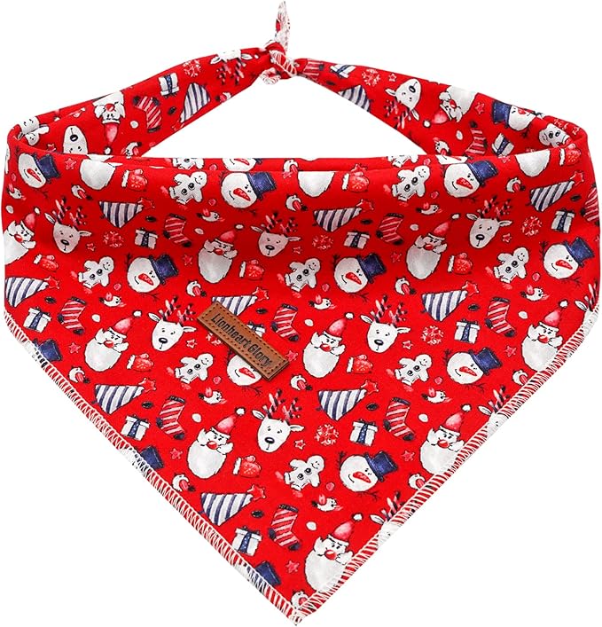 Lionheart Glory Christmas Bandana Kerchief - Washable Soft Scarf, Square Adjustable for Girl or Boy, Medium Large Dogs