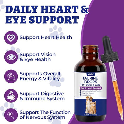 Wellix Liquid Taurine Drops for Dogs & Cats, Supports Heart & Vision 2oz | Cardiac Wellness for Senior Dogs & Cats, Taurine Supplement, with Vitamins for Immune Support, Precise Dosage Control