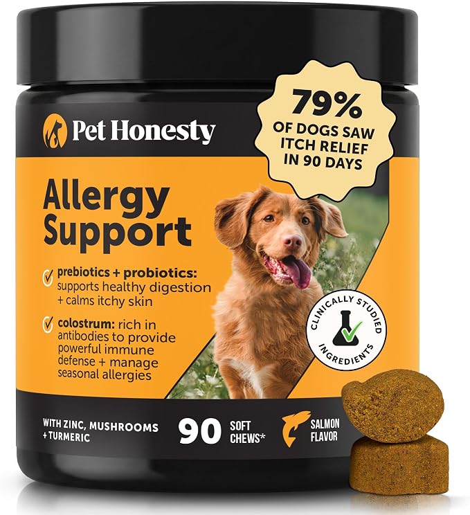 Dog Allergy Relief Immunity Chews - Paw Licking, Itching & Seasonal Allergies - with Colostrum, Probiotics, Turmeric & Salmon Oil - Vet Recommended Anti-Itch Supplement for Dogs (Salmon, 90 Ct)