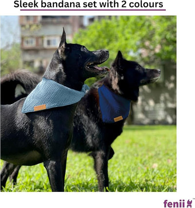 Premium Cotton Dog Bandanas - 2 Pack - Adjustable Fit - Washable - for Small, Medium & Large Breeds - Girl & Boy Dog Accessories - Multiple Sizes (Midnight Blue & Slate Blue, X-Large)