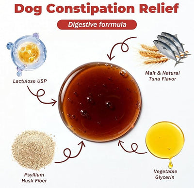 Constipation Relief for Dogs and Cats - Gentle Laxative and Stool Softener with Psyllium - Supports Healthy Bowel Movements, Hairball Relief, and Digestive Comfort - 2 fl oz (60 ml)