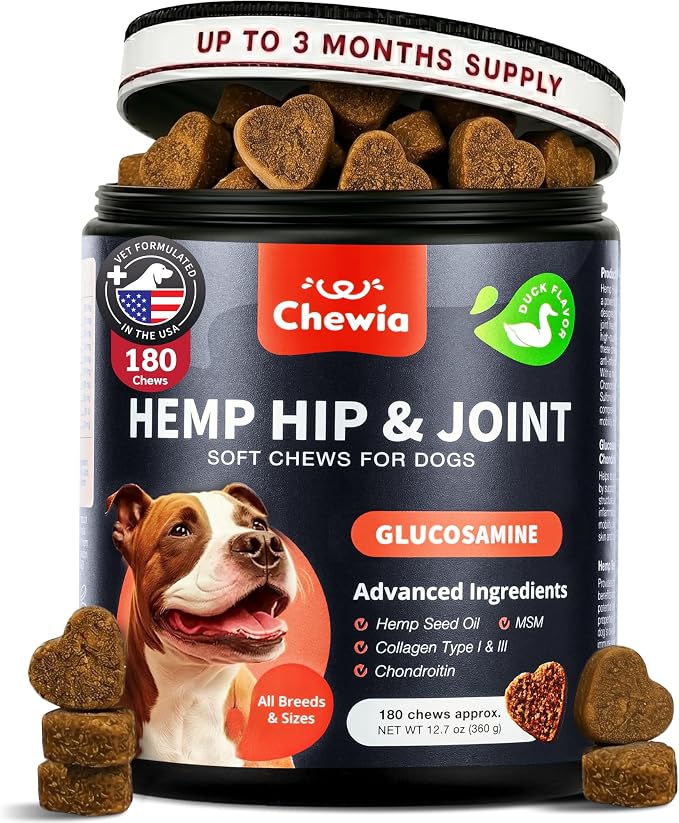 Glucosamine for Dogs - Joint Supplement for Dogs - Glucosamine Chondroitin - 180 Hip and Joint Care Mobility Chews - MSM, Turmeric - Advanced Mobility Support - Bone Health - Large and Small Breeds