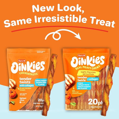 Oinkies Tender Twirls + Collagen Rawhide‑Free Dog Chews, 20 Count