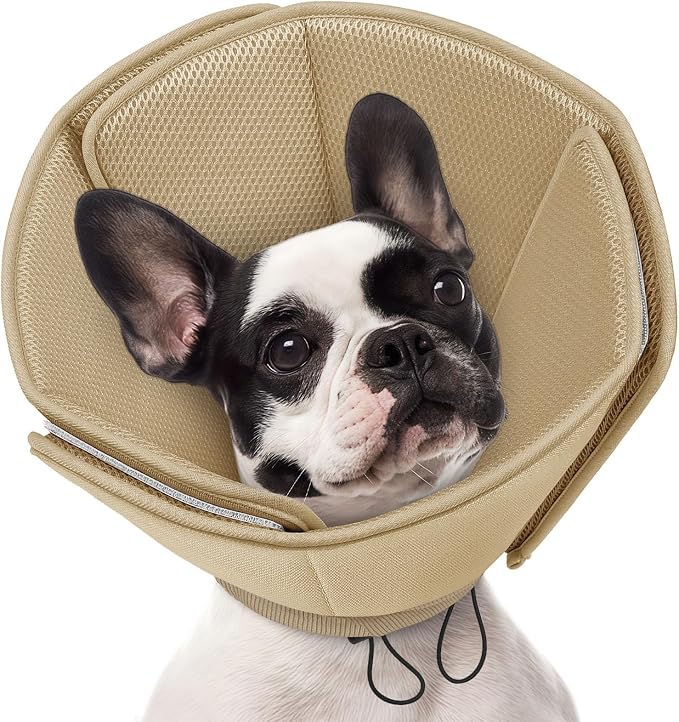 AOFITEE Soft Dog Cone Collar, Adjustable Cone for Dogs to Stop Licking, Dog Cones for Small Medium Large Dogs, Breathable Elizabethan Collar Wound Healing After Surgery(Khaki,S)