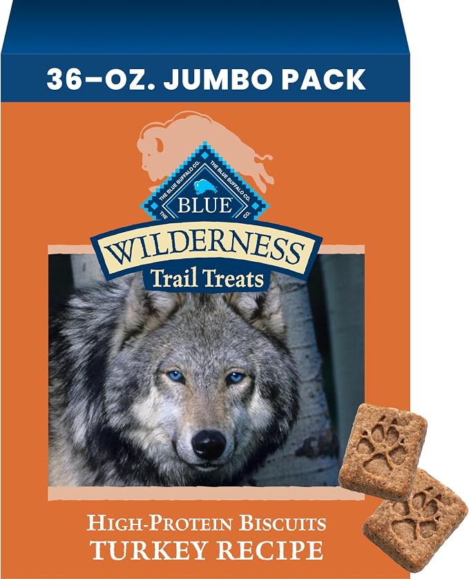 Blue Buffalo Wilderness Trail Treats Turkey Crunchy Dog Biscuits, Grain-Free & High-Protein, Bite-Sized Training Treats Made with Real Turkey & Natural Ingredients, 36-oz Bag