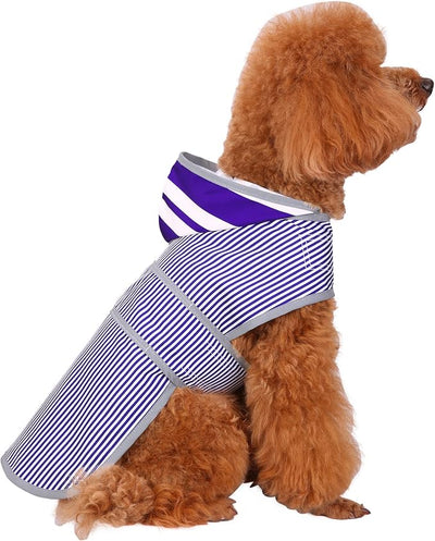 Dog Raincoat for Medium Dogs Puppies Waterproof Jacket Hooded Rain Coats with Reflective Strips Leash Hole & Poncho Adjustable Fit (Bluestripe,M)