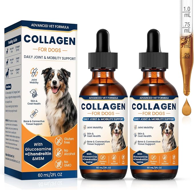 Collagen for Dogs,4.22oz (120ml) Liquid Collagen for Dogs,Enhances Joint Support,Flexibility,Cartilage and Mobility,Relieves Itching in Allergic,Liquid Drops Suitable for Cats and No Side Effects