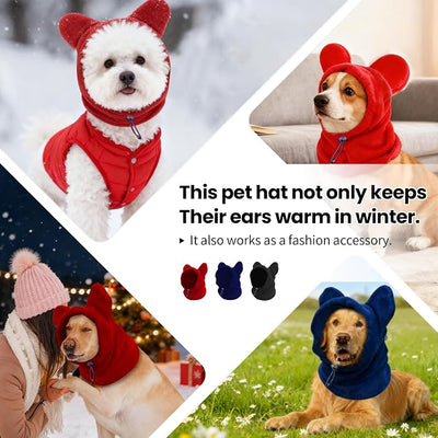 Dog Snood Winter Hood with Ear Protection, Fleece Neck Warmer for Dogs, (Black, Medium)