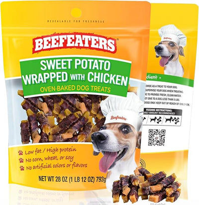 Beefeaters Dog Treats Sweet Potato Chews 28 oz Resealable Bag | Rawhide-Free Jerky Chews | Grain-Free Dog Treats, Gentle Chew | No Corn, Wheat or Gluten, Low Fat Training & High Protein Daily Treat