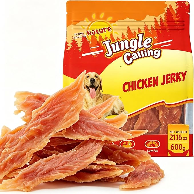 Jungle Calling 1.33lb Jerky Dog Treats Made with Real Chicken Breast, Natural High Protein Healthy Snacks for Medium/Large Breed Dogs,Slow Roasted Chewy Training Treat