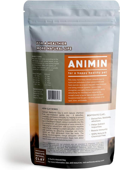 Earth's Living Animin Calcium Bentonite Clay for Pets | 13 oz | Alkalizing Detox Powder Relieves Arthritis, Diarrhea etc | Cleanses Toxins, Parasites, Bacteria | Supports Digestive and Immune System
