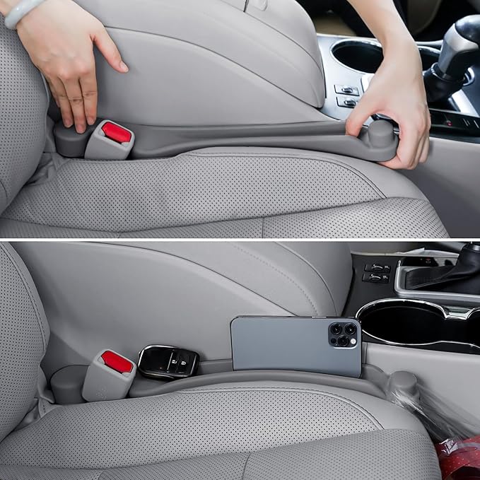 Givifive Car Seat Gap Filler Set of 2, 3IN1 Seat Side Gap Filler Plug with Storage Slot & Hook Function, Soft Foam Universal Fit Car SUV Truck Fill Gap Between Seats Console Organizer（Narrown Gray）