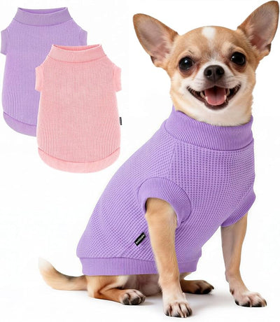 2 Pack Dog Shirt for Small Supplies Functional Waffle Dog Clothes Warm Soft Sweatshirt Outfit for Dogs Cats Pet Apparel