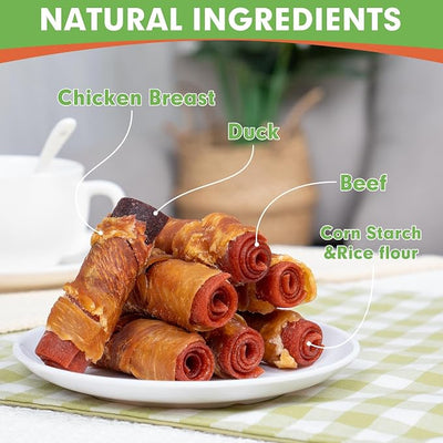 MON2SUN Rawhide-Free Triple Flavor Chicken, Duck & Beef Rolls Dog Treats - Made with Real Meat, 3 Inch Easily Digestible Healthy Snacks for Small Dogs, 13.23 oz