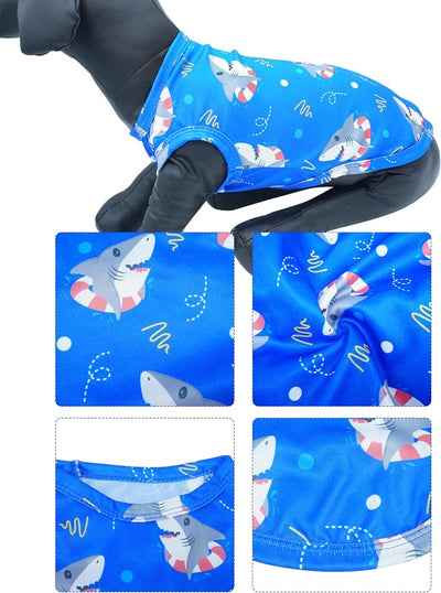 PET SHOW 4 Pack Paw Bone Printed Dog Clothes Shirts Soft Vest Lightweight Sleeveless Cats Doggies T-Shirts Puppies Tank Top Tee for Small Medium Dogs White Black Pink Blue (X-Large, Blue for Boys)