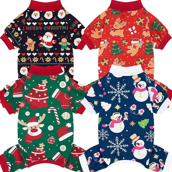 XPUDAC 4 Pack Christmas Dog Pajamas Comfy Dog Clothes for Medium Large Dogs Girl Boy Holiday Pet Outfit Winter Puppy Jumpsuits Pet Pjs Apparel 161-christamas-4XL