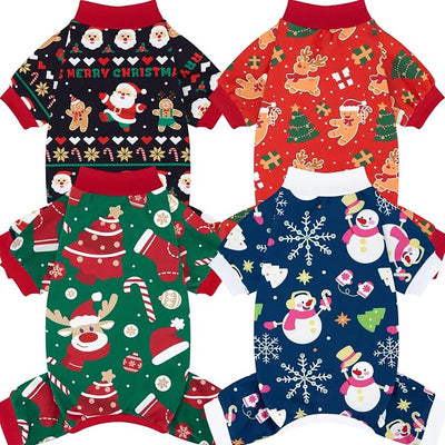 XPUDAC 4 Pack Christmas Dog Pajamas Comfy Dog Clothes for Small Medium Dogs Girl Boy Holiday Pet Outfit Winter Puppy Jumpsuits Pet Pjs Apparel, L