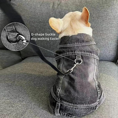 Dog Jean Jacket Pet Black Denim Coat for Puppy Small Dogs T-Shirt Fashion Classic Overalls Girl Male Boy Cat Costumes Vintage Machine Washable Vest Clothes Outfit Shirts(Black, X-Small)