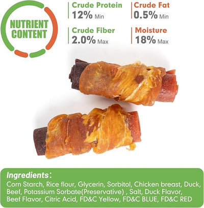 MON2SUN Rawhide-Free Triple Flavor Chicken, Duck & Beef Rolls Dog Treats - Made with Real Meat, 3 Inch Easily Digestible Healthy Snacks for Small Dogs, 21.16 oz