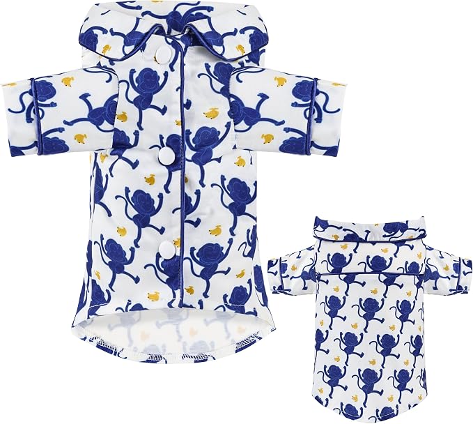 Dog Shirts for Small Dogs Puppy Pajamas Cute Pet Clothes Soft Button Down T Shirt Summer Outfit (Blue Monkey, L)