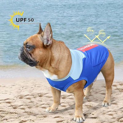 iChoue French Bulldog Summer Cooling Shirt for Dogs UV Sun Protection Vest Sleeveless Stretchy Tank Top English Pug Grey Blue - Large Plus