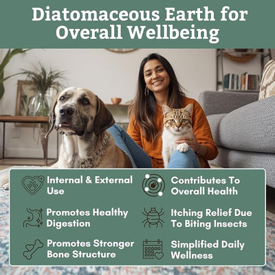 Wholistic Pet Organics Diatomaceous Earth - Food Grade for Dogs & Cats - 4 Oz - Multi Use Powder - Pet Safe Non-Chemical Freshwater Sourced Silica Supports Overall Health - Made in USA - 32 Scoops