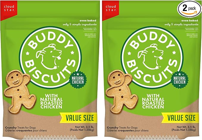 Buddy Biscuits Crunchy Dog Treats, Roasted Chicken, 3.5 lbs. Bag (Pack of 2)