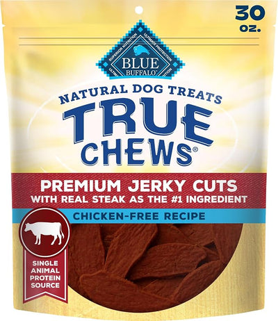 Blue Buffalo True Chews Beef Premium Jerky Cuts Natural Dog Treats, Chicken-Free Dog Snacks, Healthy Reward or Training Treat, Made in the USA with Real Steak & Natural Ingredients, 30 oz.