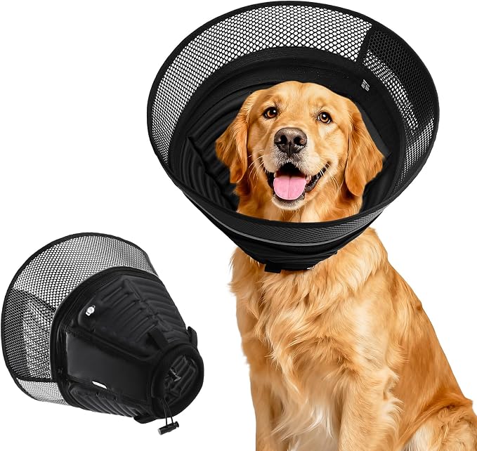 Inflatable Dog Cone Collar,Soft Adjustable Elizabethan Pet Recovery Collar | 2-in-1 Detachable Anti-Licking Shield E-Collar For Large Medium Dogs,Furniture-Friendly Post Surgery Recovery Cone(M)