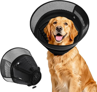Inflatable Dog Cone Collar,Soft Adjustable Elizabethan Pet Recovery Collar | 2-in-1 Detachable Anti-Licking Shield E-Collar For Large Medium Dogs,Furniture-Friendly Post Surgery Recovery Cone(L)