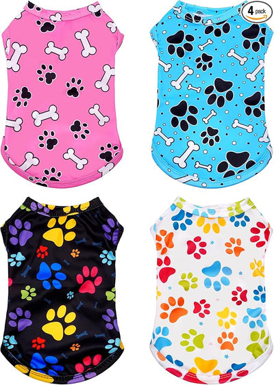 PET SHOW 4 Pack Paw Bone Printed Dog Clothes Shirts Soft Dog Vest Lightweight Sleeveless Cats Doggies T-Shirts Puppies Tank Top Tee Cat Clothes for Small Medium Dogs White Black Pink Blue S