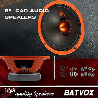 MX80E2 Midrange Loudspeaker 8" Orange Bullet, 640W Max, 4 Ohms, Premium Quality Audio Door Speakers for Car or Truck Stereo Sound System, Orange (2 Speaker)