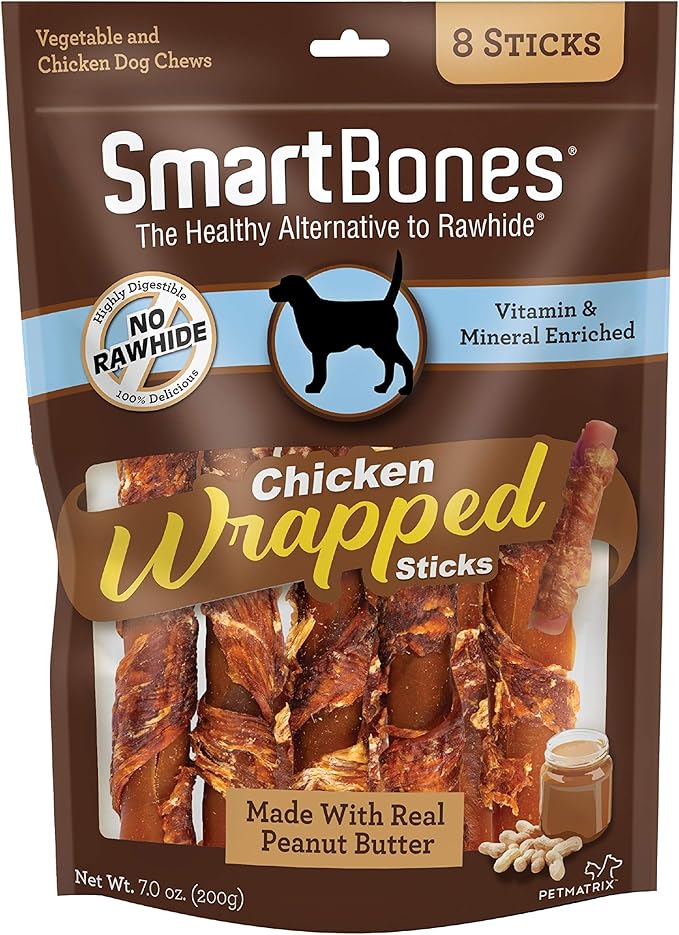 SmartBones Chicken-Wrapped Sticks, Treat Your Dog to a Rawhide-Free Chew Made With Real Chicken and Peanut Butter, 7 Ounce (Pack of 1)