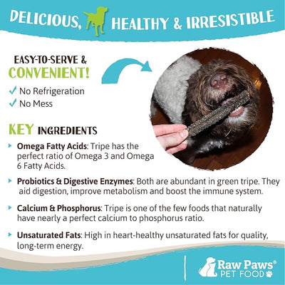 Raw Paws Green Lamb Tripe Sticks for Dogs (25-Count) - Single Ingredient, Grass-Fed & Free Range - Crunchy Lamb Dog Treats - All Natural Dog Chews
