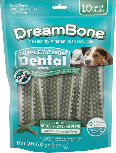 Dreambone Triple Action Dental Sticks Kelp, 10 Count, Rawhide-Free Chews for Small and Medium Sized Dogs Freshens Breath